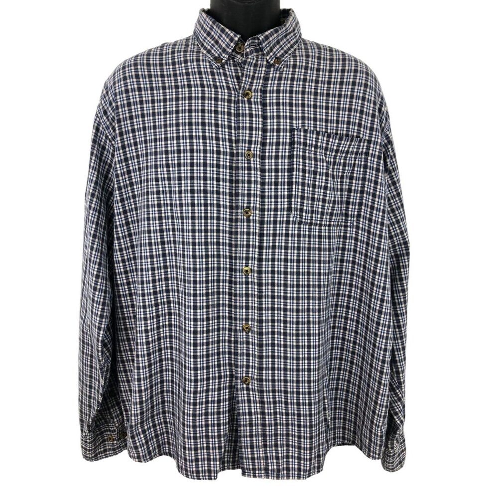 Wrangler Men's Size Large Blue/White Plaid Long Sleeve Button Up Flannel Shirt